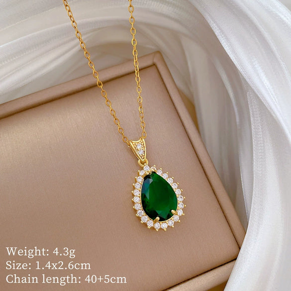 Stainless Steel Copper Pendant Animal Zodiac Cartoon Style Water Drop Zircon Full Diamond Necklace Unisex
