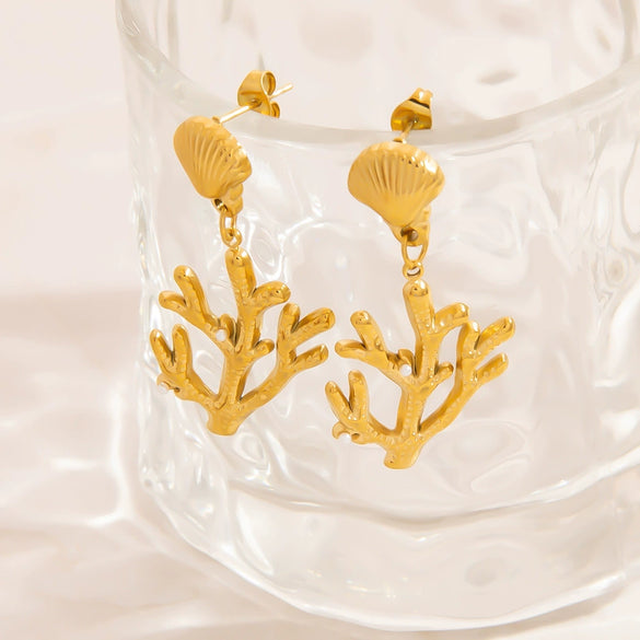 Stainless Steel Coral Women's Fashion Minimalist Electroplated Earrings