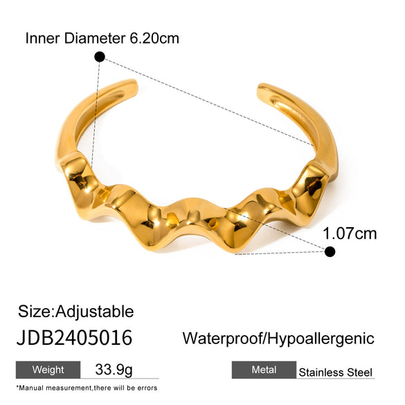 Stainless Steel Corrugated Open Bracelet With Electroplating Treatment