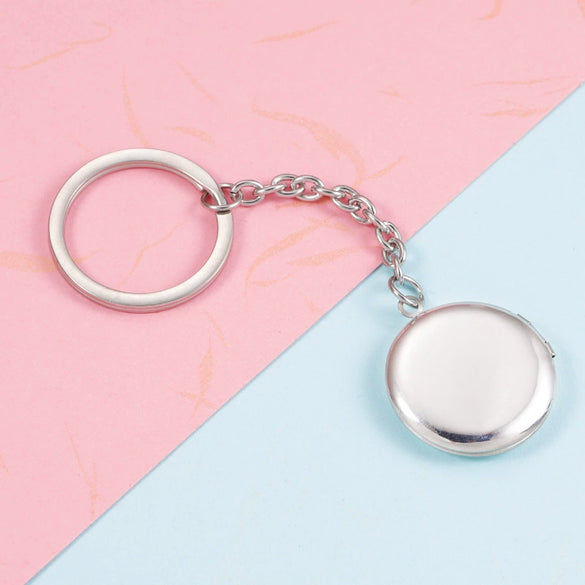 Stainless Steel Couple Round Geometric Gloss Commemorative Photo Keychain Pendant With Electroplating