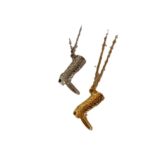Stainless Steel Cowboy Hat Boots Necklace With Vacuum Plated 18K Gold Color