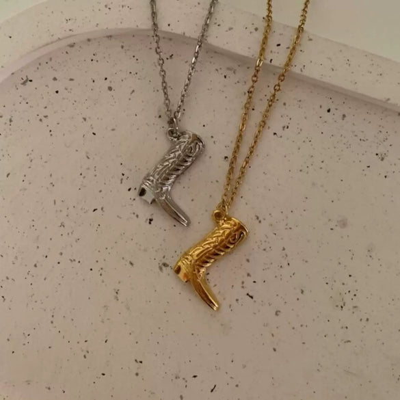 Stainless Steel Cowboy Hat Boots Necklace With Vacuum Plated 18K Gold Color
