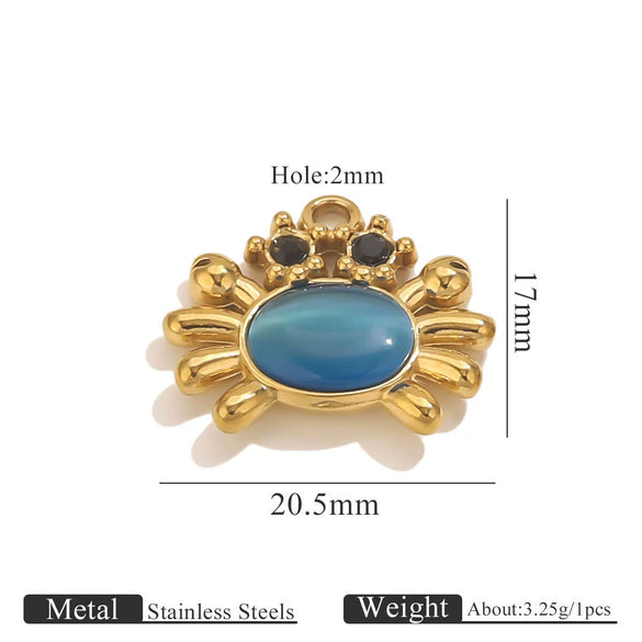 Stainless Steel Crab Turtle Bird Inlaid Stone Pendant Jewelry Accessories Electroplated