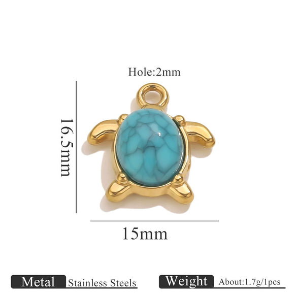Stainless Steel Crab Turtle Bird Inlaid Stone Pendant Jewelry Accessories Electroplated