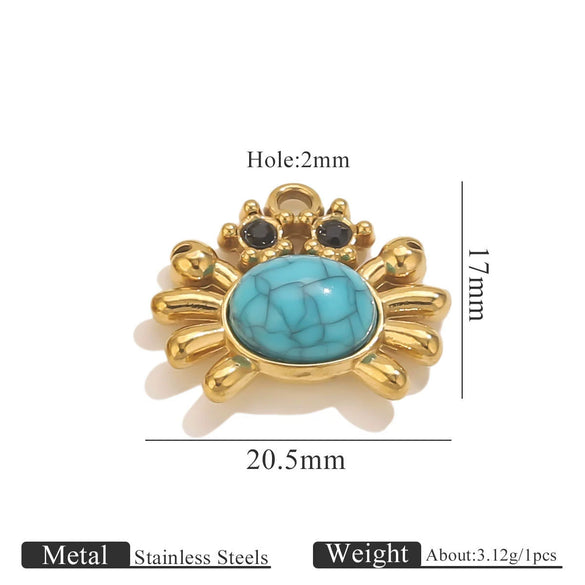 Stainless Steel Crab Turtle Bird Inlaid Stone Pendant Jewelry Accessories Electroplated
