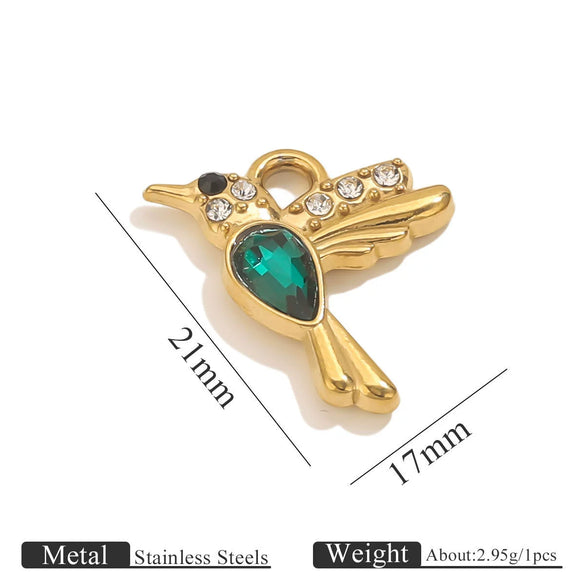 Stainless Steel Crab Turtle Bird Inlaid Stone Pendant Jewelry Accessories Electroplated
