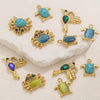 Stainless Steel Crab Turtle Bird Inlaid Stone Pendant Jewelry Accessories Electroplated