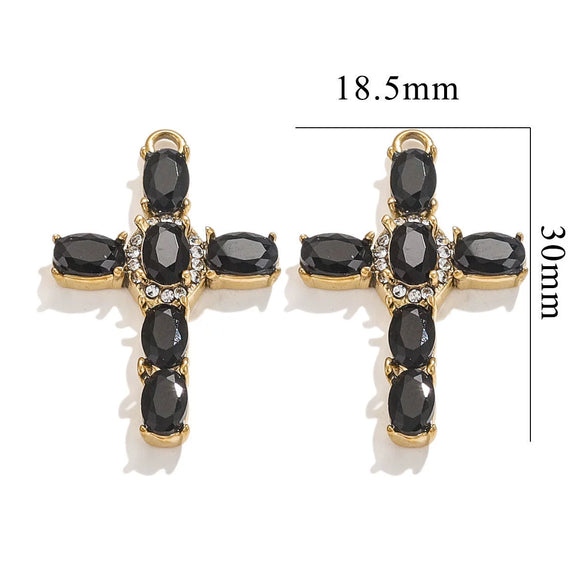 Stainless Steel Cross Crystal Embellishment Totem Pattern Handmade Oil Pressure Process Electroplating Necklace Bracelet Hanging Accessories