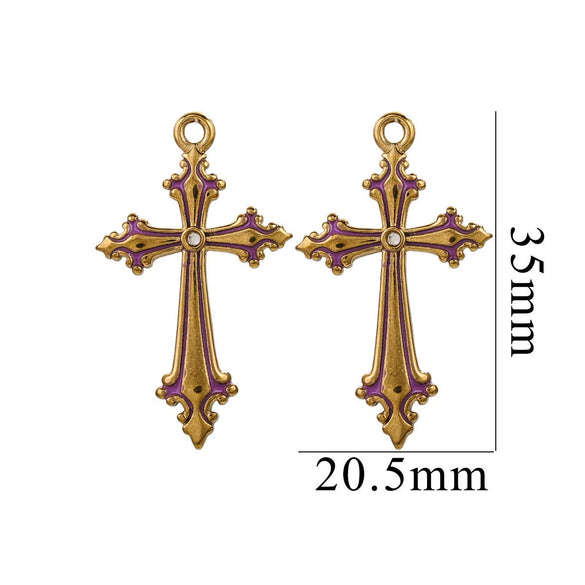 Stainless Steel Cross Crystal Embellishment Totem Pattern Handmade Oil Pressure Process Electroplating Necklace Bracelet Hanging Accessories