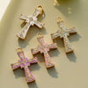 Stainless Steel Cross Crystal Embellishment Totem Pattern Handmade Oil Pressure Process Electroplating Necklace Bracelet Hanging Accessories