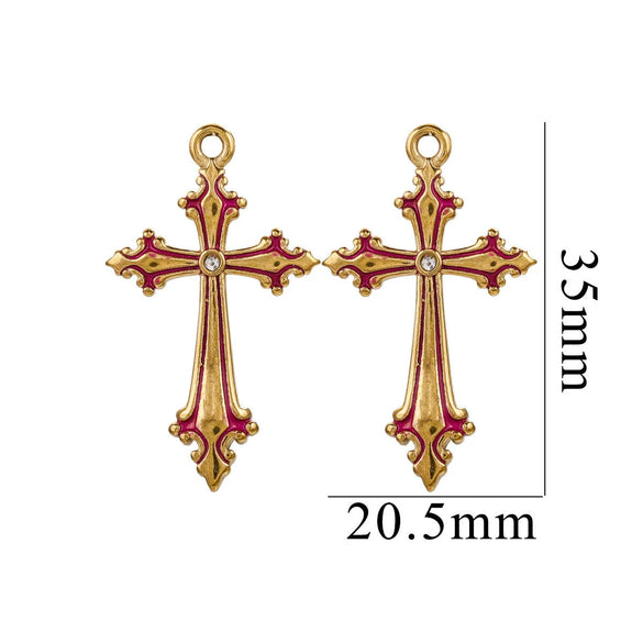Stainless Steel Cross Crystal Embellishment Totem Pattern Handmade Oil Pressure Process Electroplating Necklace Bracelet Hanging Accessories