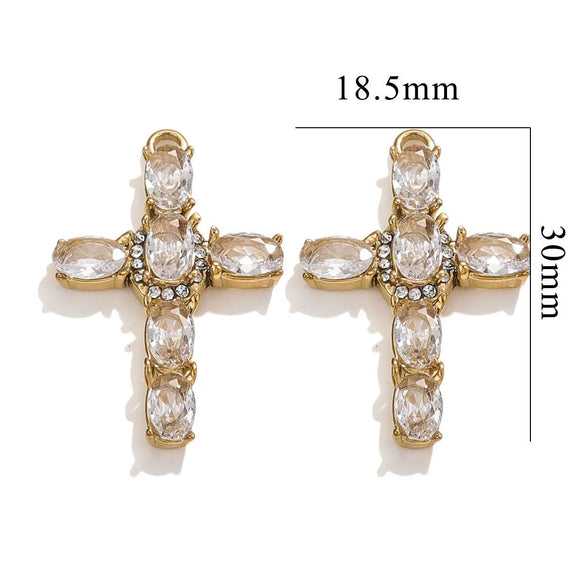Stainless Steel Cross Crystal Embellishment Totem Pattern Handmade Oil Pressure Process Electroplating Necklace Bracelet Hanging Accessories