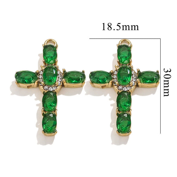 Stainless Steel Cross Crystal Embellishment Totem Pattern Handmade Oil Pressure Process Electroplating Necklace Bracelet Hanging Accessories