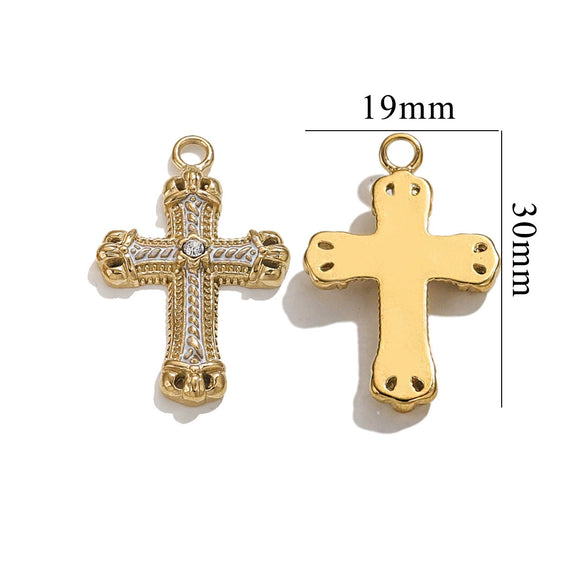 Stainless Steel Cross Crystal Embellishment Totem Pattern Handmade Oil Pressure Process Electroplating Necklace Bracelet Hanging Accessories