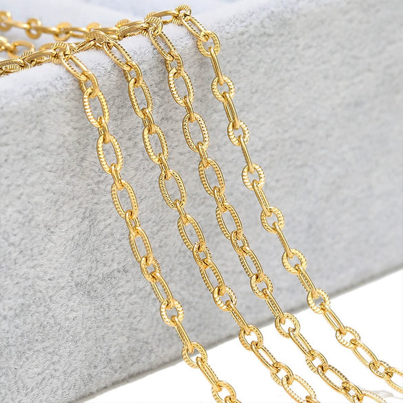 Stainless Steel Cross Embossed O Shaped Chain Jewelry Accessories With Electroplating