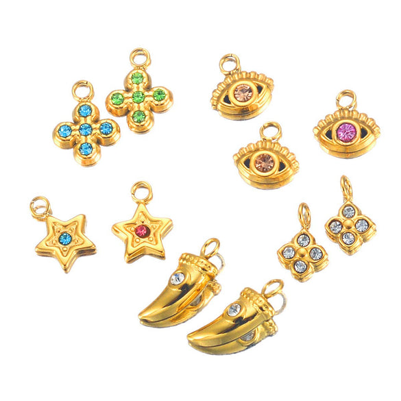 Stainless Steel Cross Eyes Pentagram Pepper Rhinestone Pendant Diy Bracelet Earrings Accessories Electroplated