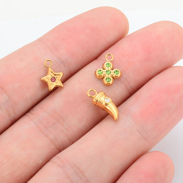 Stainless Steel Cross Eyes Pentagram Pepper Rhinestone Pendant Diy Bracelet Earrings Accessories Electroplated