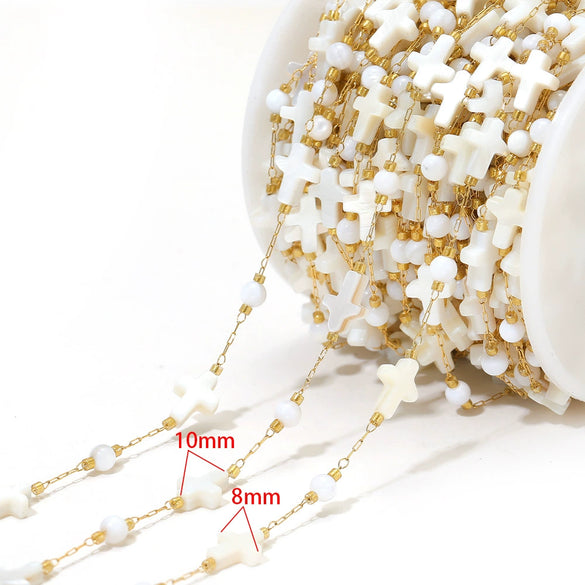 Stainless Steel Cross Leaf Clip Chain Geometric Ellipse Stone Necklace Electroplated Jewelry Accessories
