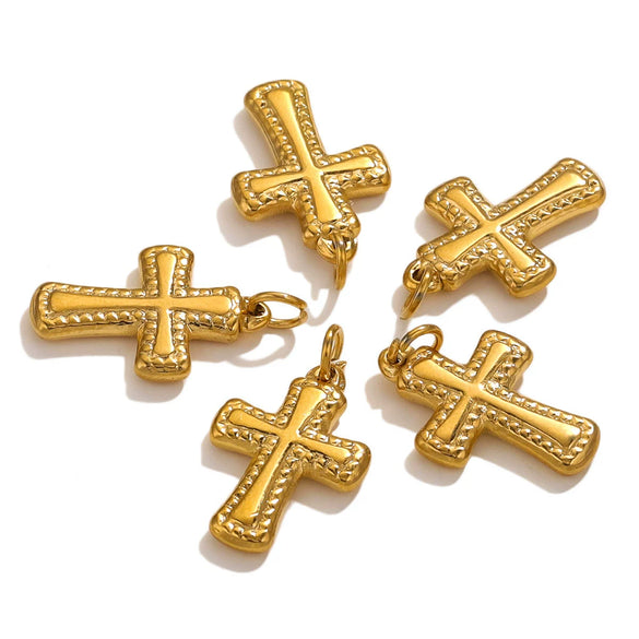Stainless Steel Cross Pendant Jewelry For Diy Bracelet And Necklace Making With 18K Gold Vacuum Plating