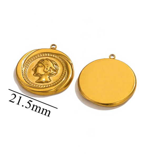 Stainless Steel Crown Coin Round Pendant Jewelry Accessories For Women With Electroplating Treatment Cartoon Character Style