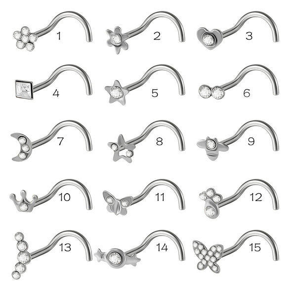 Stainless Steel Crown Heart Shape Nose Ring Sshaped Curved Rod Fivestar Love Czech Diamond Piercing Jewelry Electroplated