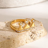 Stainless Steel Crown Rhinestone Ring Geometric Style Electroplated Women's Hand Jewelry