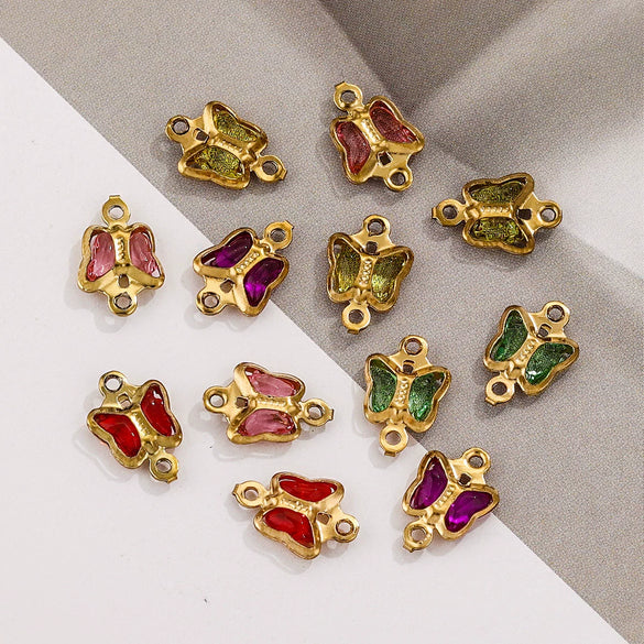 Stainless Steel Crystal Butterfly Pendant Necklace Electroplated Jewelry Accessories