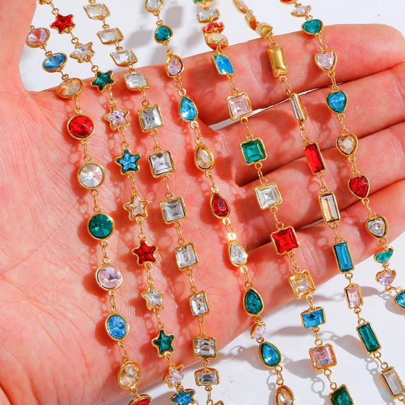 Stainless Steel Crystal Waterproof Chain Jewelry Accessories Bracelet Necklace Furnace Plated With 18K Gold Electroplated