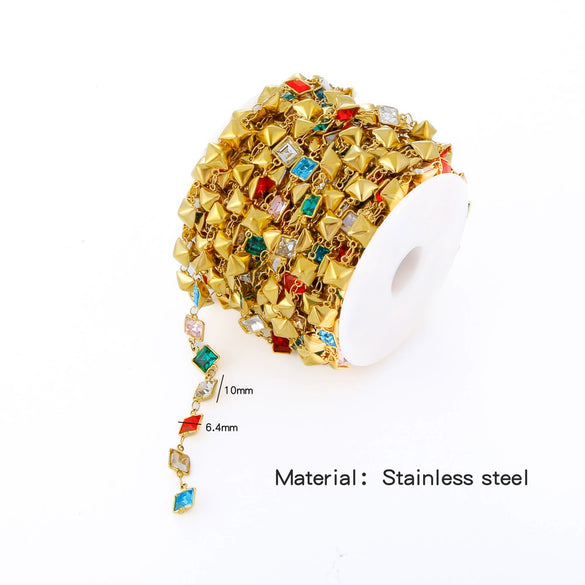 Stainless Steel Crystal Waterproof Chain Jewelry Accessories Bracelet Necklace Furnace Plated With 18K Gold Electroplated