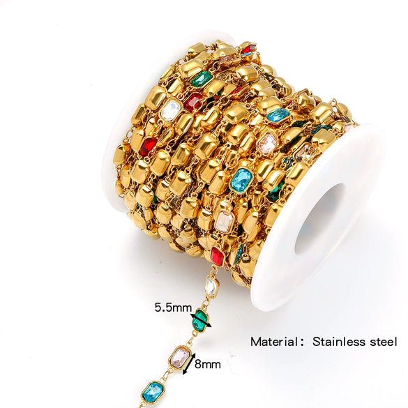 Stainless Steel Crystal Waterproof Chain Jewelry Accessories Bracelet Necklace Furnace Plated With 18K Gold Electroplated