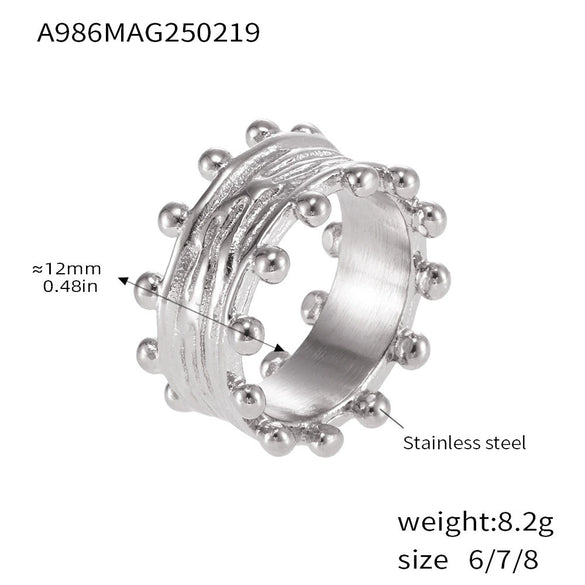 316L Stainless Steel Cshaped Brushed Ball Open Bracelet Fashion Ring Pvd Plated 18K Gold Women's Jewelry