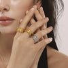 316L Stainless Steel Cshaped Brushed Ball Open Bracelet Fashion Ring Pvd Plated 18K Gold Women's Jewelry