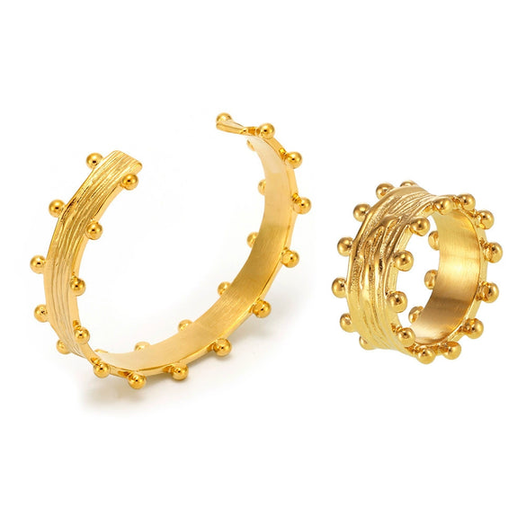 316L Stainless Steel Cshaped Brushed Ball Open Bracelet Fashion Ring Pvd Plated 18K Gold Women's Jewelry