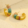 Stainless Steel Cshaped Colorful Zircon Electroplated Women's Earrings