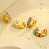 Stainless Steel Cshaped Colorful Zircon Electroplated Women's Earrings