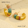 Stainless Steel Cshaped Colorful Zircon Electroplated Women's Earrings