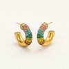 Stainless Steel Cshaped Colorful Zircon Electroplated Women's Earrings