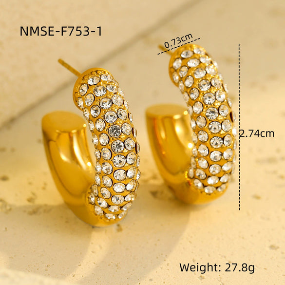 Stainless Steel Cshaped Colorful Zircon Electroplated Women's Earrings