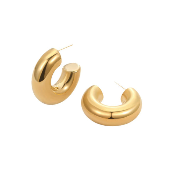 Stainless Steel Cshaped Glossy Fashion Earrings 18K Goldplated