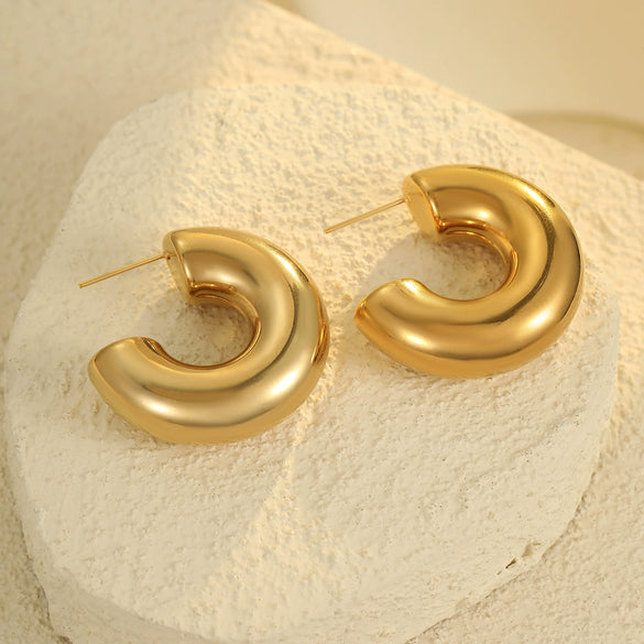 Stainless Steel Cshaped Glossy Fashion Earrings 18K Goldplated