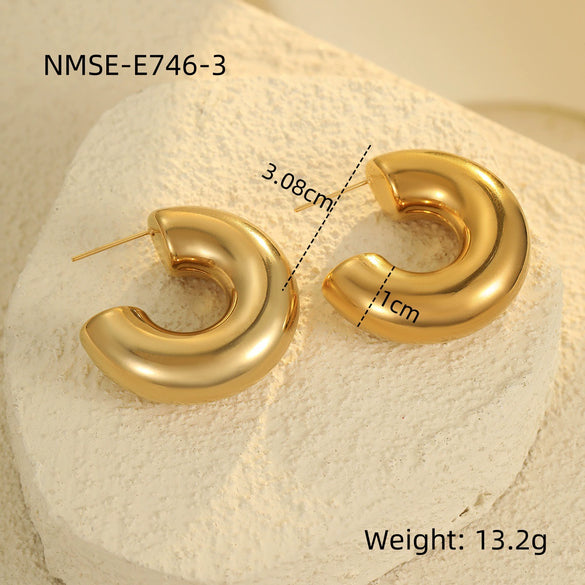 Stainless Steel Cshaped Glossy Fashion Earrings 18K Goldplated