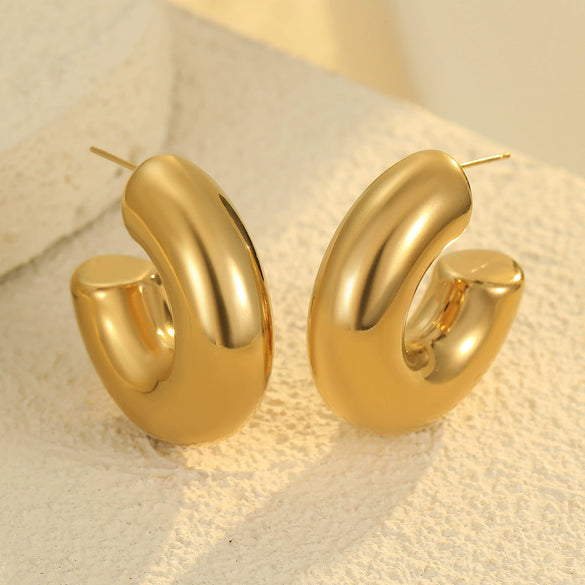 Stainless Steel Cshaped Glossy Fashion Earrings 18K Goldplated
