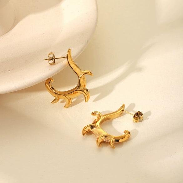 Stainless Steel Cshaped Irregular Hook Geometric Electroplated Women's Earrings