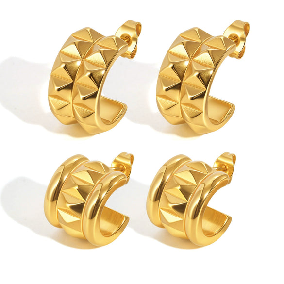 Stainless Steel Cshaped Rivet Electroplated Women's Fashion Highend Earrings