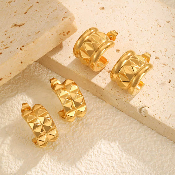 Stainless Steel Cshaped Rivet Electroplated Women's Fashion Highend Earrings
