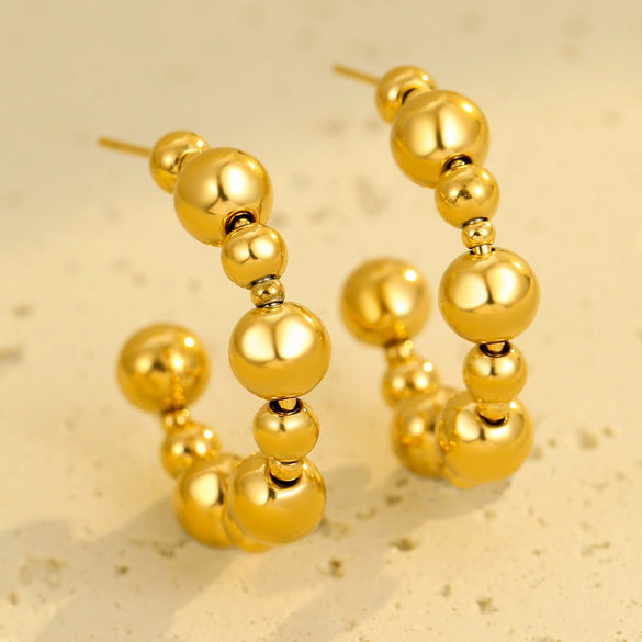 Stainless Steel Cshaped Round Beads Earrings Electroplated For Women