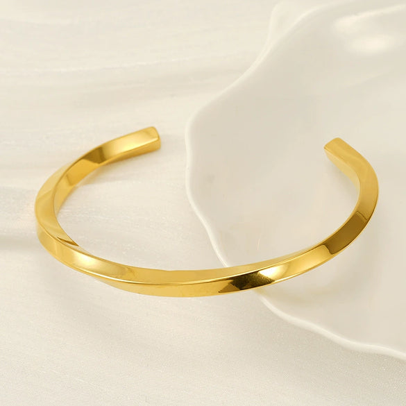 316L Stainless Steel Cshaped Twisted Geometric Opening Adjustable Unisex Couple Bracelet With Electroplating