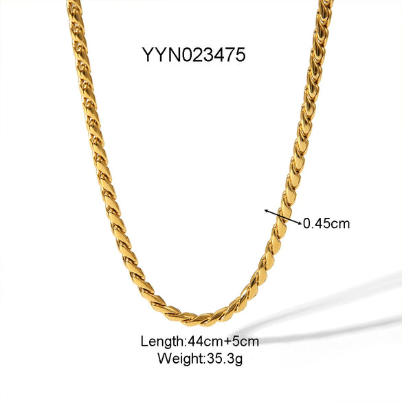 Stainless Steel Cuban Chain Bracelet And Necklace Set With Serpentine Pattern Vacuum Real Gold Electroplated In Pvd Furnace For Unisex