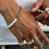 Stainless Steel Cuban Chain Pearl Bracelet Geometric Style Unisex
