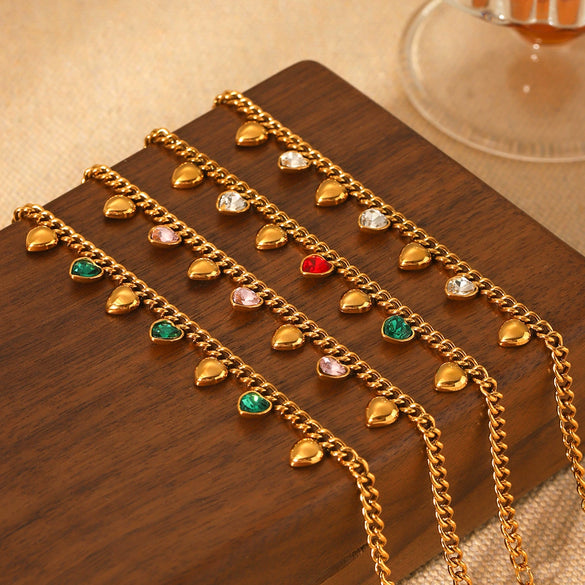 Stainless Steel Cuban Chain Tassel Love Zircon Inlaid Women's Fashion Bracelet